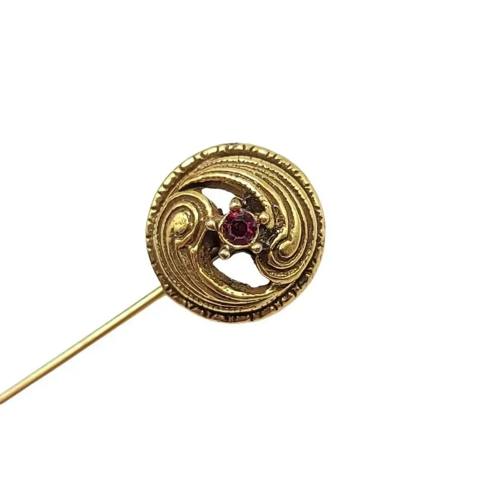 Red Glass Rhinestone Gold Tone Stick Pin Vintage 2